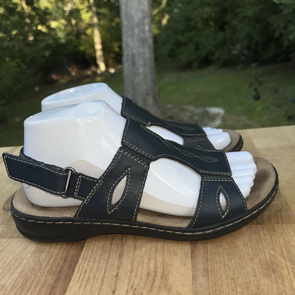 Clarks Leisa Lakelyn blue sandals leather upper strap back size 6W Bohemian Comf